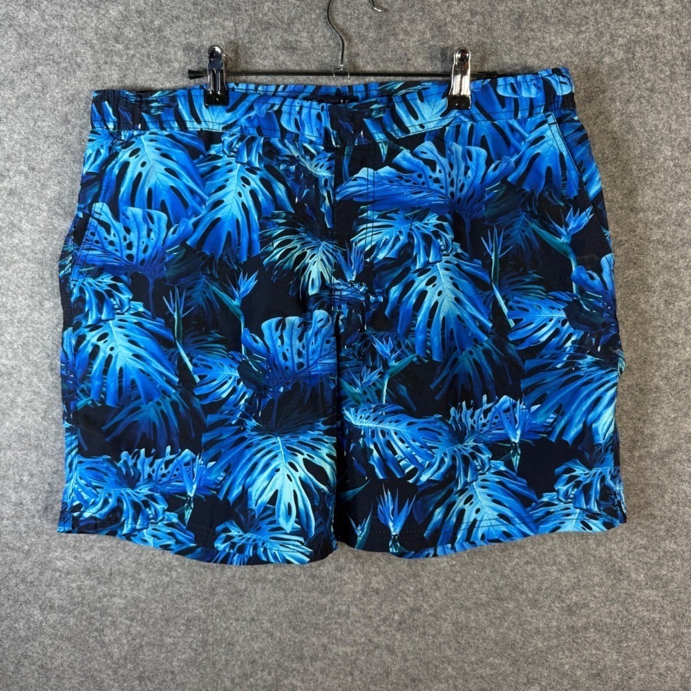 Capelle Swim Trunks 36 Blue Tropical‎ Monstera Leaf Print Board Shorts Polyester